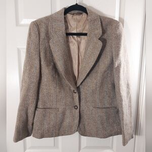 Andre Barreau Women's Tan Herringbone Blazer 100% Pure Wool Size 16